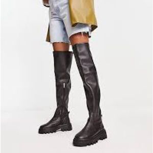 Simply Be Wide Fit over the knee flat boot with cleated sole in black